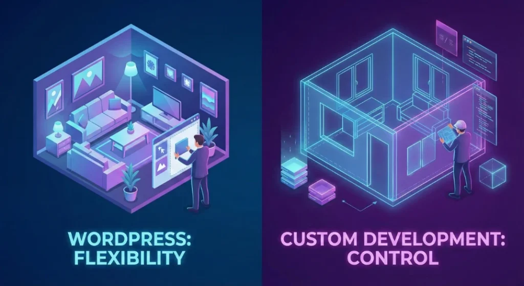 flexibility cost of wp and custom developement